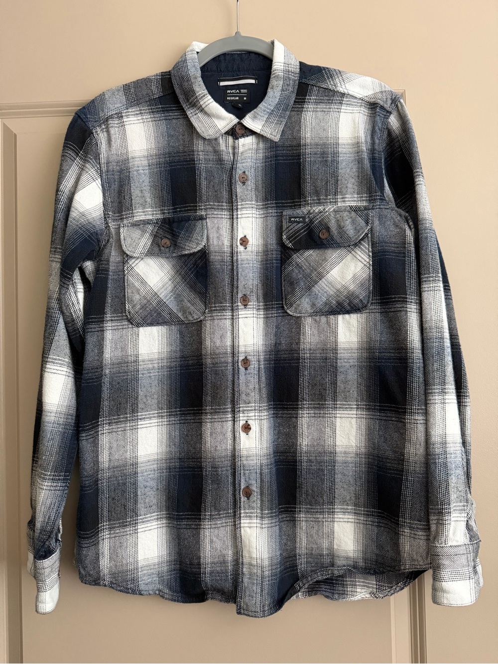 RVCA Men’s Navy & White Flannel Long Sleeve Shirt